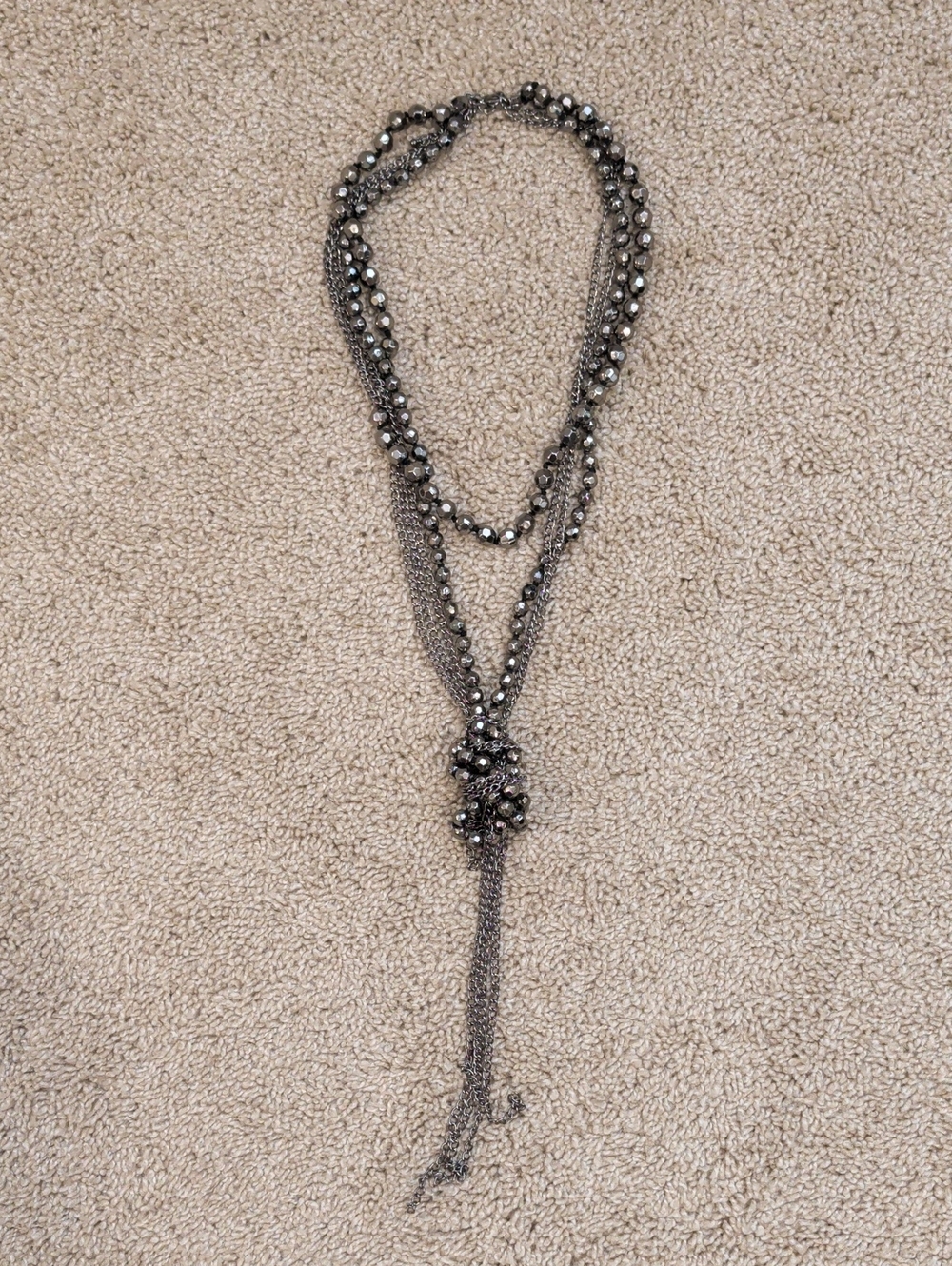 Express Multi-Strand Beaded Necklace - Metallic Silver